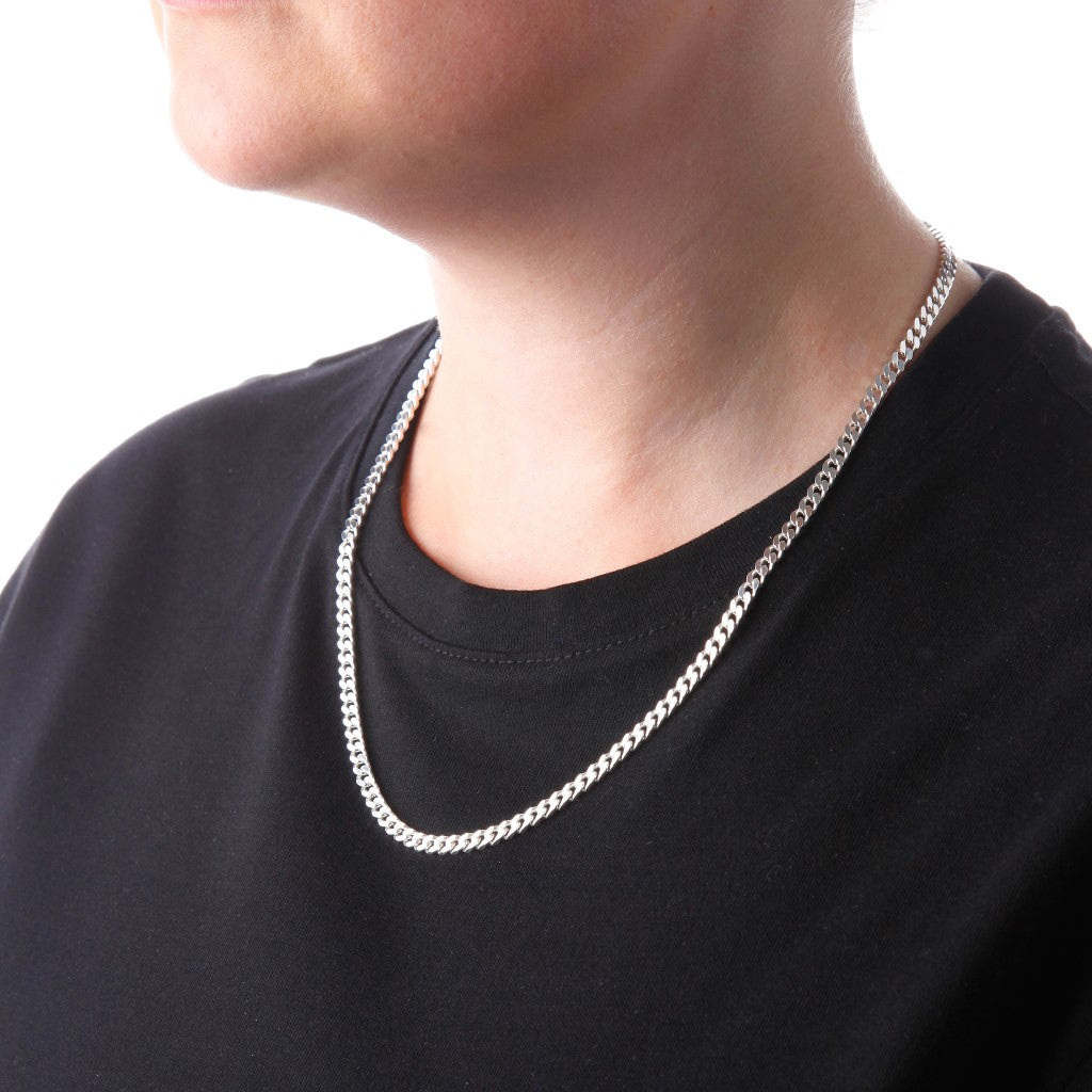 4mm Square-Edged Chunky Silver Curb Chain- Brighton Silver