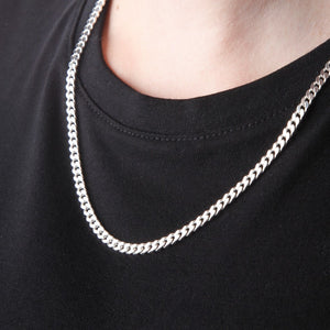 4mm Square-Edged Chunky Silver Curb Chain Necklace - Brighton Silver
