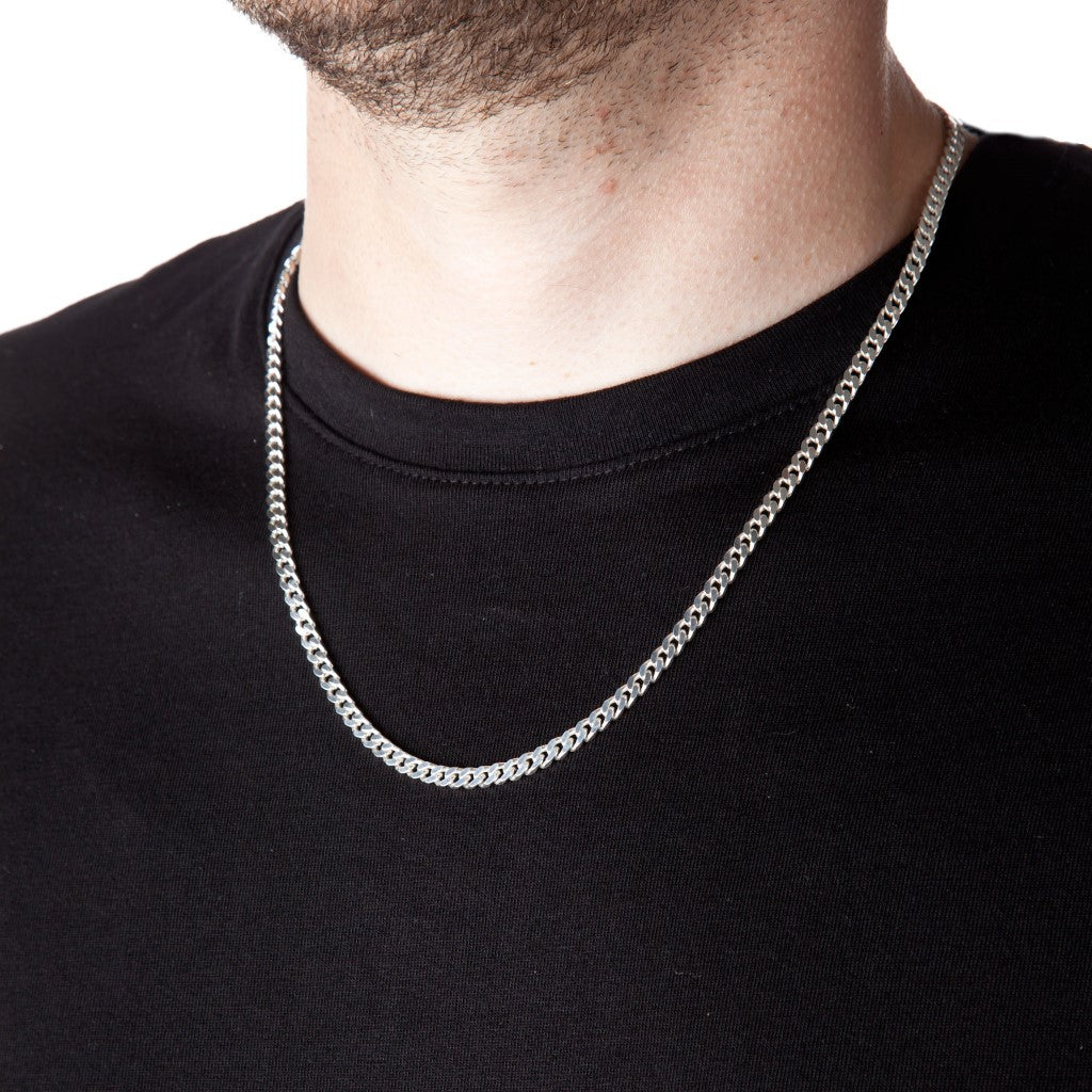 4mm Square-Edged Chunky Silver Curb Chain Necklace Brighton Silver