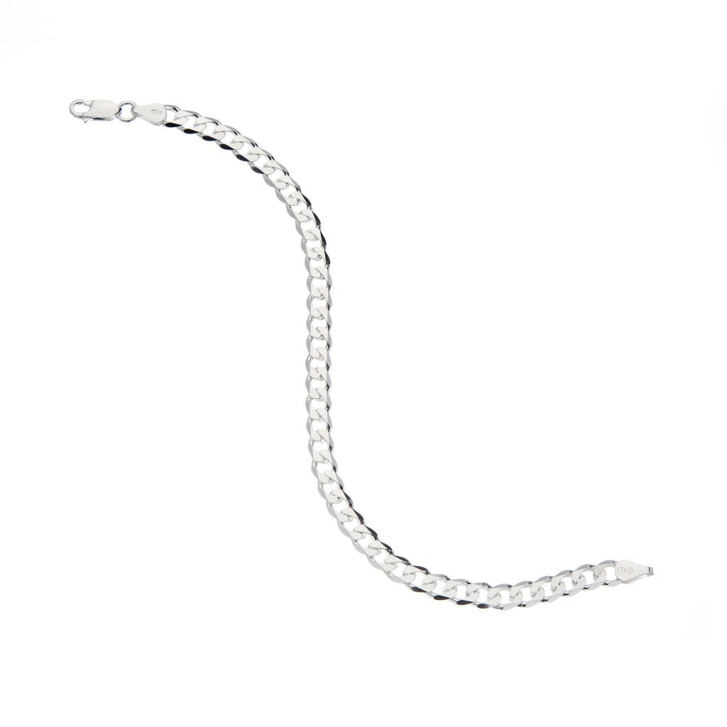 5.5mm Round-Edged Silver Cuban Curb Chain Bracelet