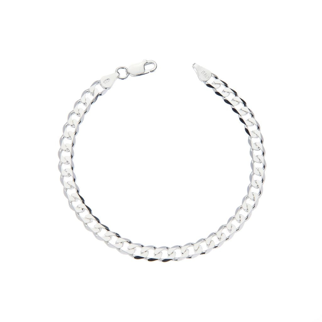 5.5mm Round-Edged Silver Cuban Curb Chain Bracelet