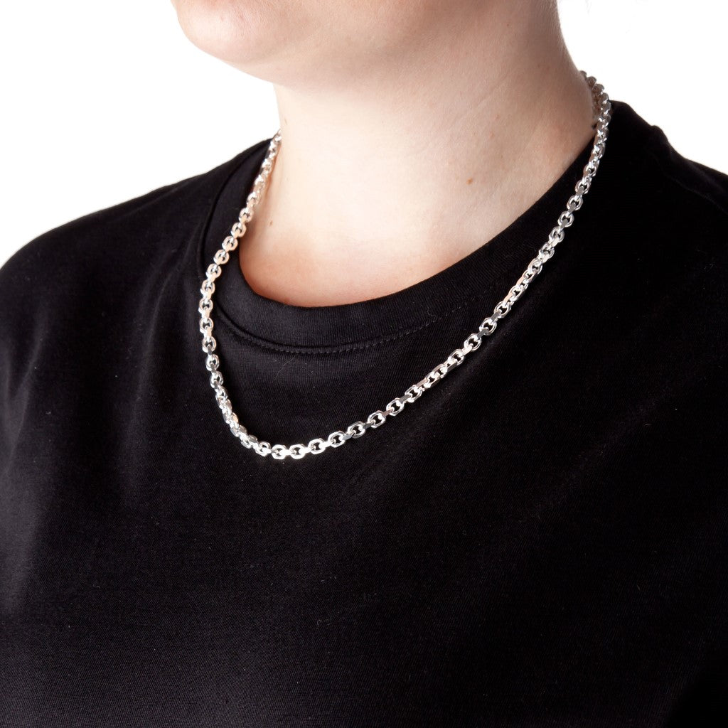 5mm Anchor Square-Cut Oval Silver Belcher Chain Necklace
