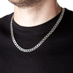 6.5mm Square-Edged Chunky Silver Curb Chain Necklace