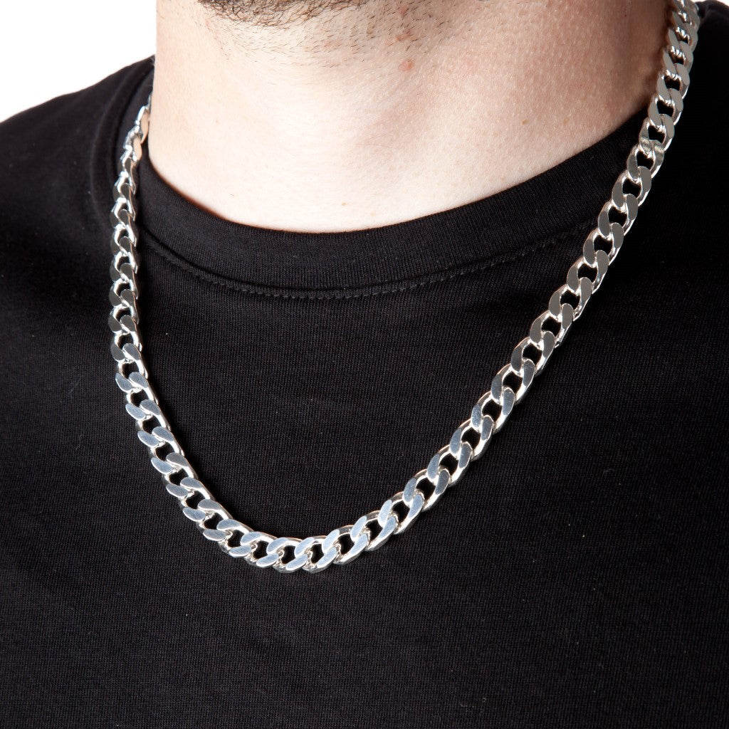 8mm Square-Edged Chunky Silver Curb Chain - Brighton Silver