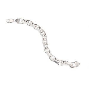 9.5mm Anchor Square-Cut Oval Silver Belcher Chain Bracelet