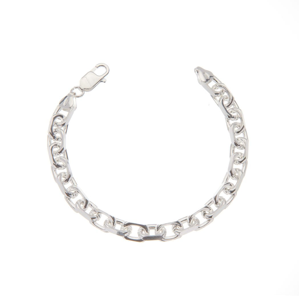 9.5mm Anchor Square-Cut Oval Silver Belcher Chain Bracelet