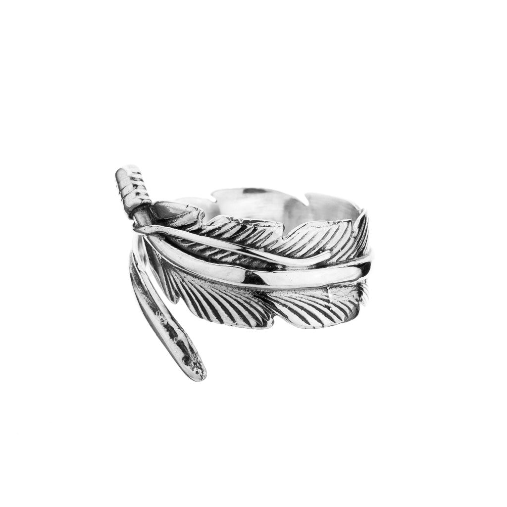 Adjustable Silver Feather Ring - Brighton Silver