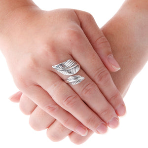 Adjustable Silver Leaf Ring On Hand - Brighton Silver