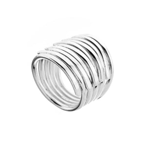 Adjustable Silver Multi-Band Crossover Ring - Brighton Silver