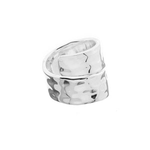 Adjustable Silver Wide Hammered Crossover Ring - Brighton Silver