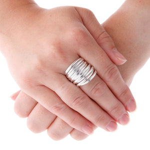Adjustable Silver Multi-Band Crossover Ring On Hand - Brighton Silver