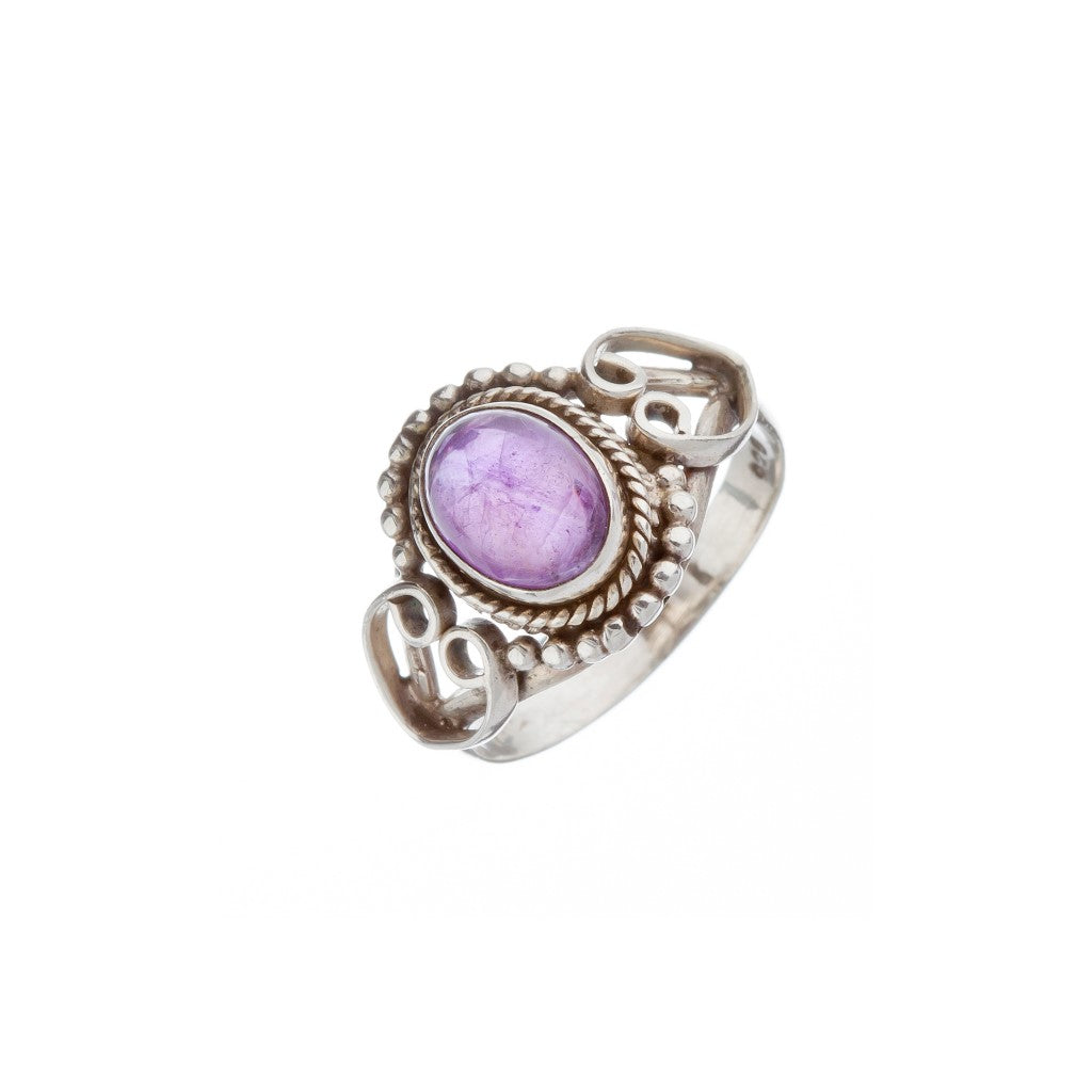 Stone Set Amethyst Silver Heart Detail Ring - Brighton Silver