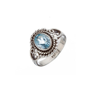 Stone Set Blue Topaz Silver Heart Detail Ring - Brighton Silver