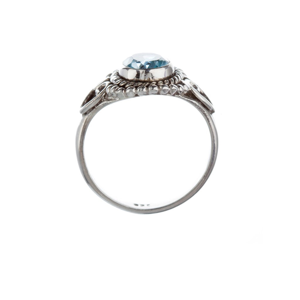 Stone Set Blue Topaz Silver Heart Detail Ring - Brighton Silver