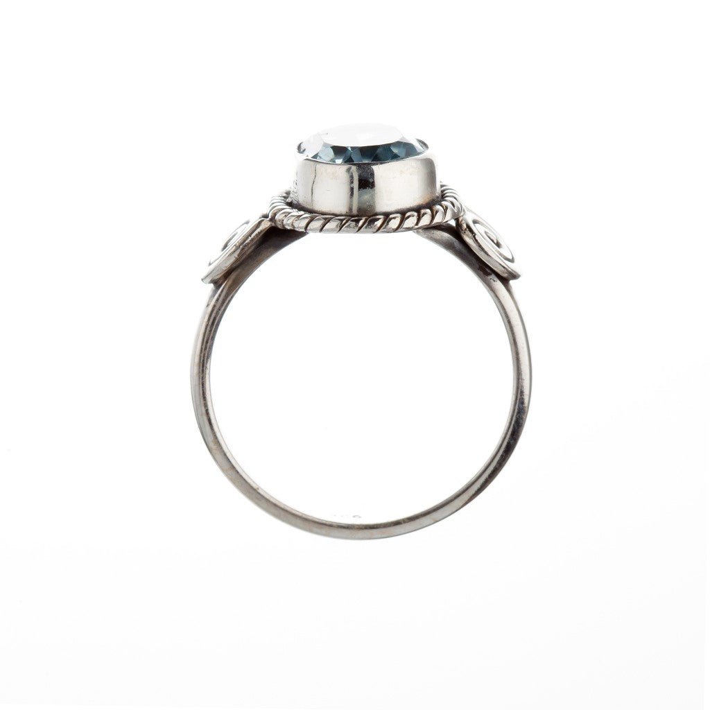 Stone Set Blue Topaz Silver Swirl Detail Ring - Brighton Silver