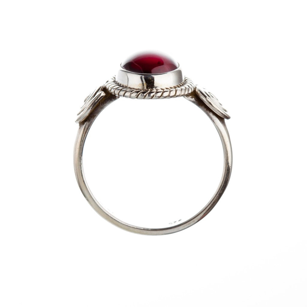 Stone Set Garnet Silver Swirl Detail Ring - Brighton Silver