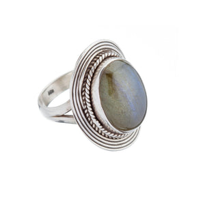 Stone Set Labradorite Cabochon Silver Shield Ring - Brighton Silver