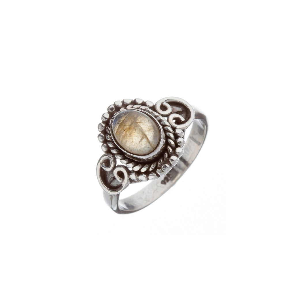 Stone Set Labradorite Silver Heart Detail Ring - Brighton Silver