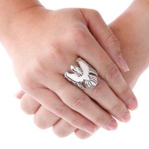 Large Silver Eagle Wing Ring On Hand - Brighton Silver