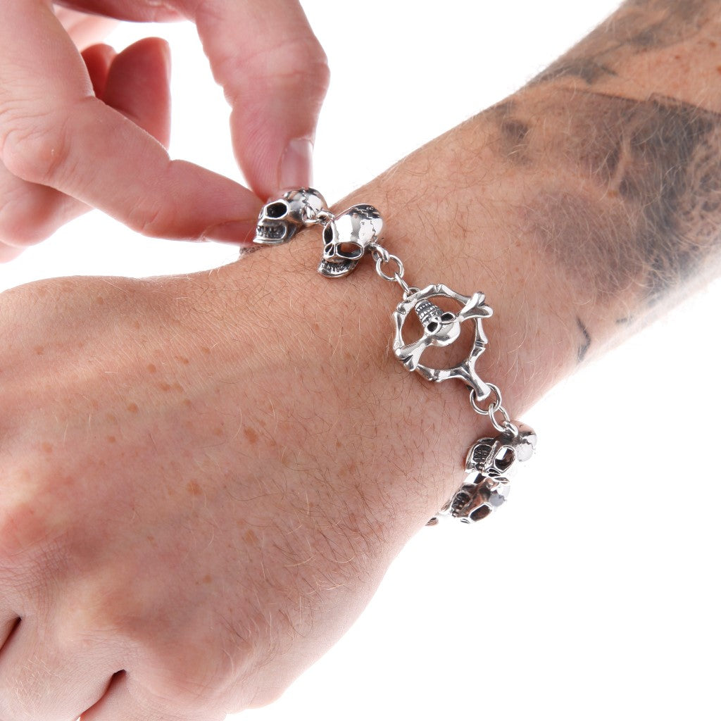 Medium Silver Skull Bracelet - Brighton Silver