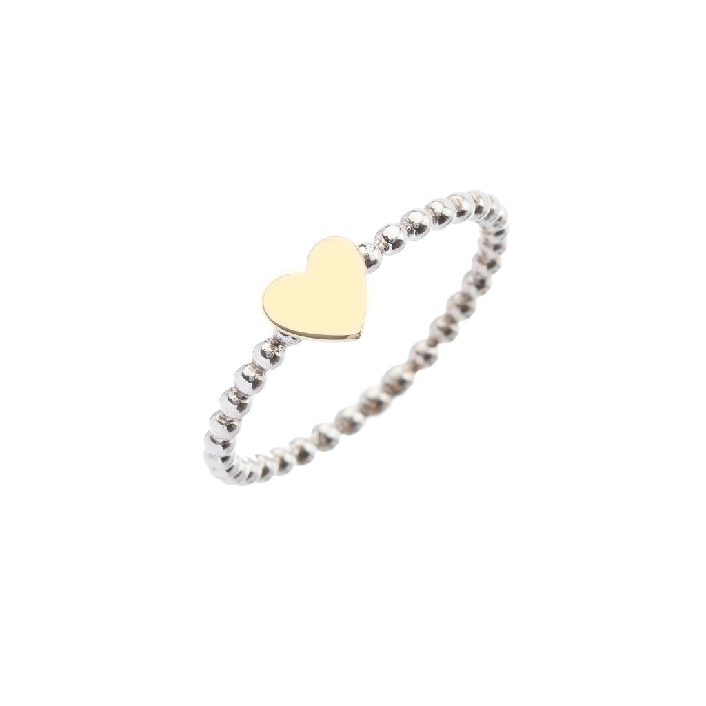 Milano Brass Heart Silver Beaded Stacking Ring - Brighton Silver