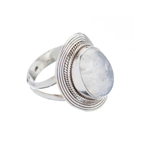 Stone Set Moonstone Cabochon Silver Shield Ring - Brighton Silver