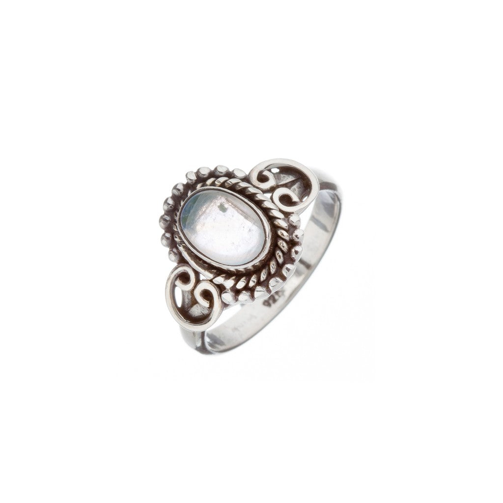 Stone Set Moonstone Silver Heart Detail Ring - Brighton Silver