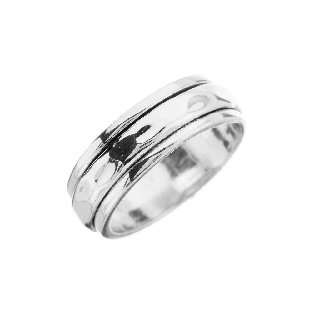 Narrow Hammered Silver Spinning Ring - Brighton Silver