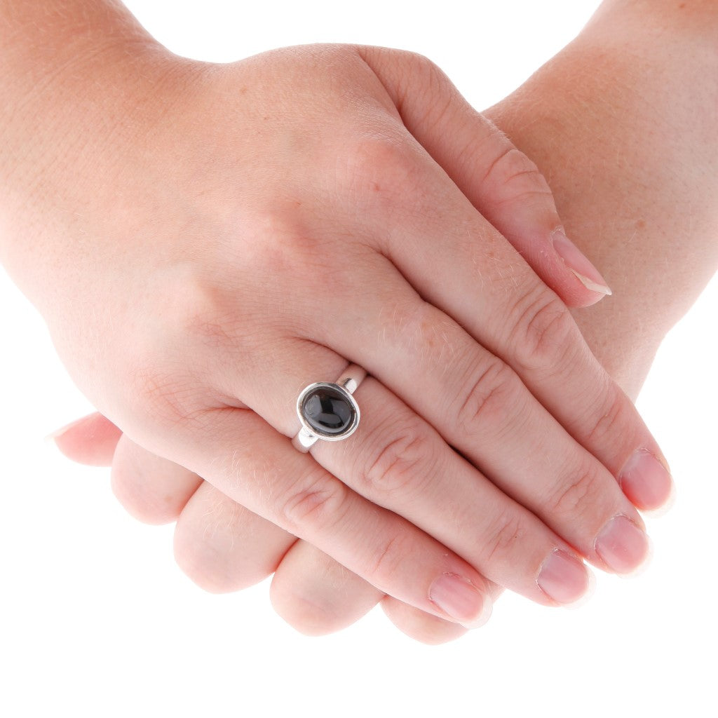 Oval Cabochon Stone Set Black Star Silver Ring - Brighton Silver