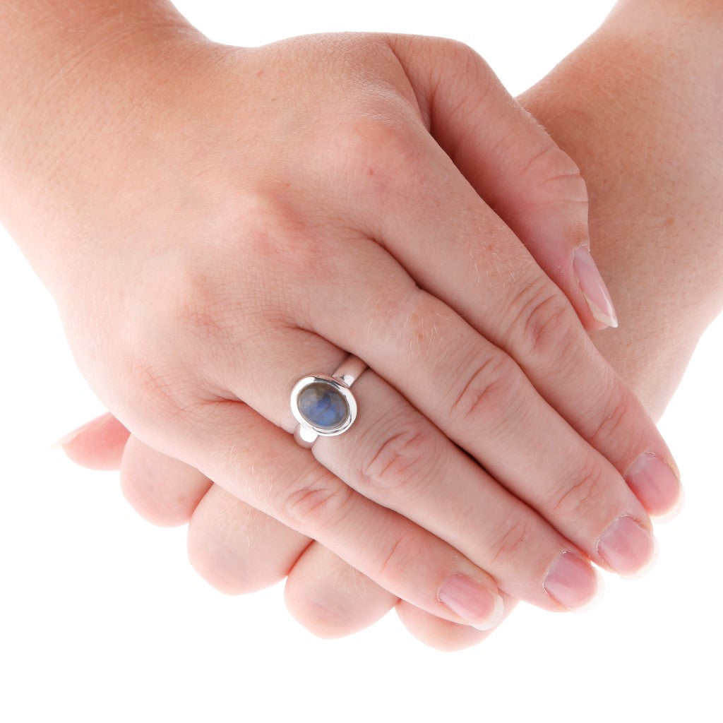Oval Cabochon Stone Set Labradorite Silver Ring - Brighton Silver