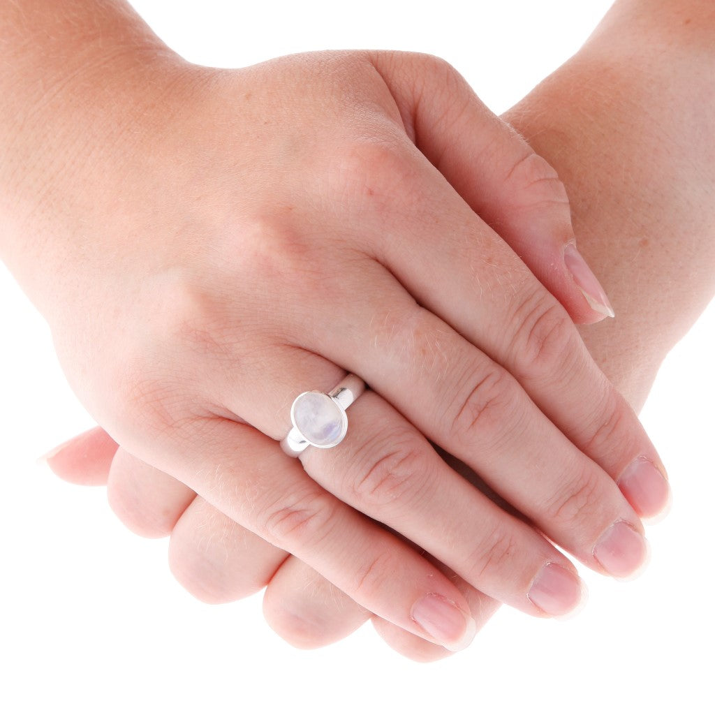 Oval Cabochon Stone Set Moonstone Silver Ring - Brighton Silver