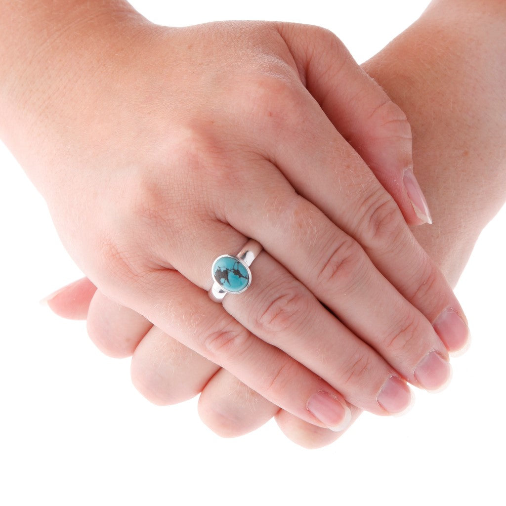 Oval Cabochon Stone Set Turquoise Silver Ring - Brighton Silver