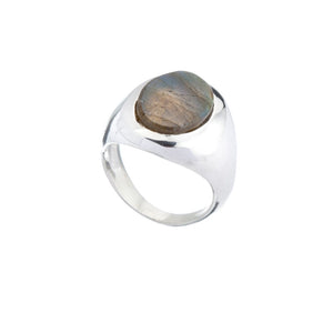 Oval Stone Set Labradorite Silver Signet Ring - Brighton Silver