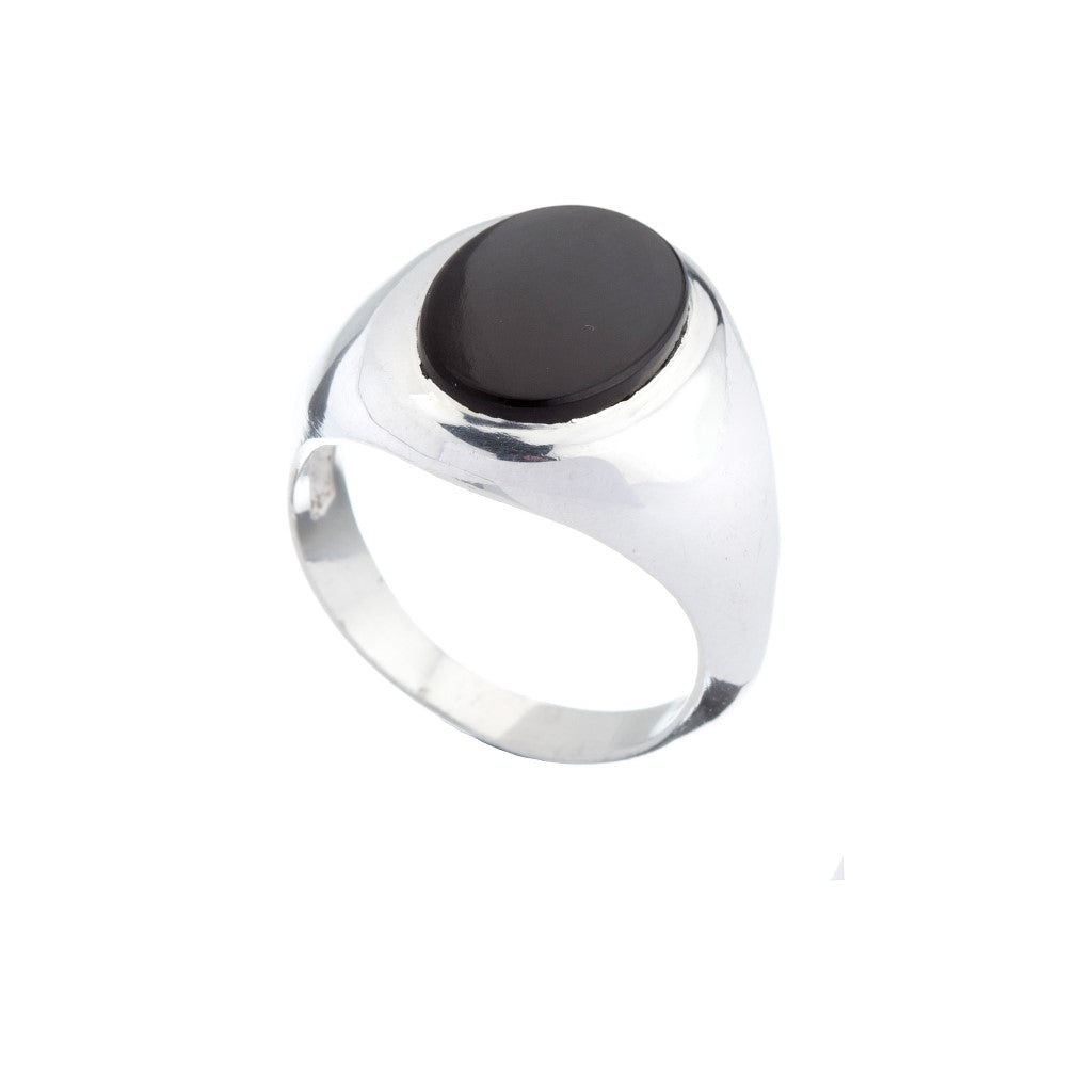 Oval Stone Set Onyx Silver Signet Ring - Brighton Silver
