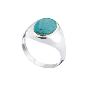 Oval Stone Set Turquoise Silver Signet Ring - Brighton Silver