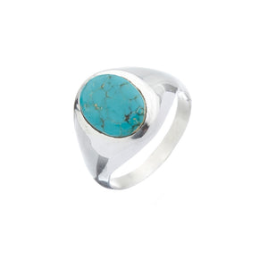 Oval Stone Set Turquoise Silver Signet Ring - Brighton Silver