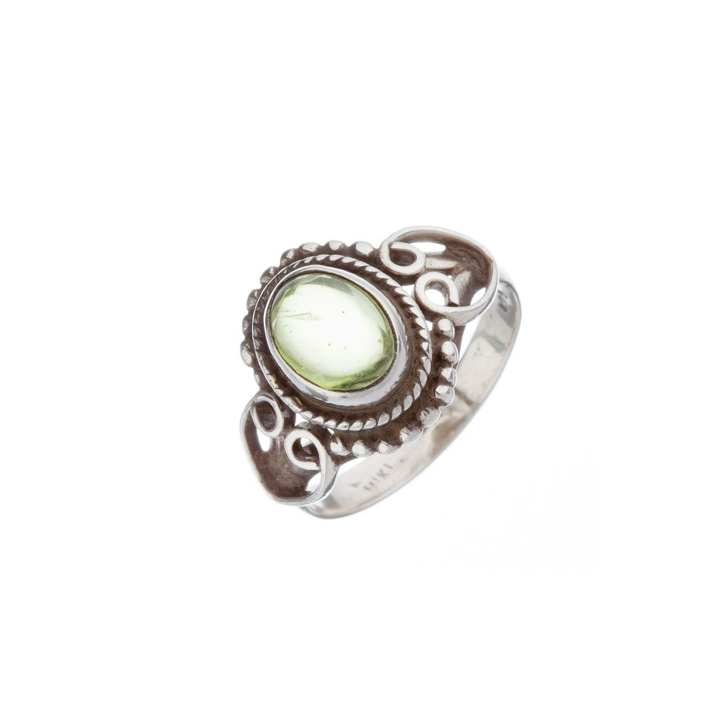 Stone Set Peridot Silver Heart Detail Ring - Brighton Silver