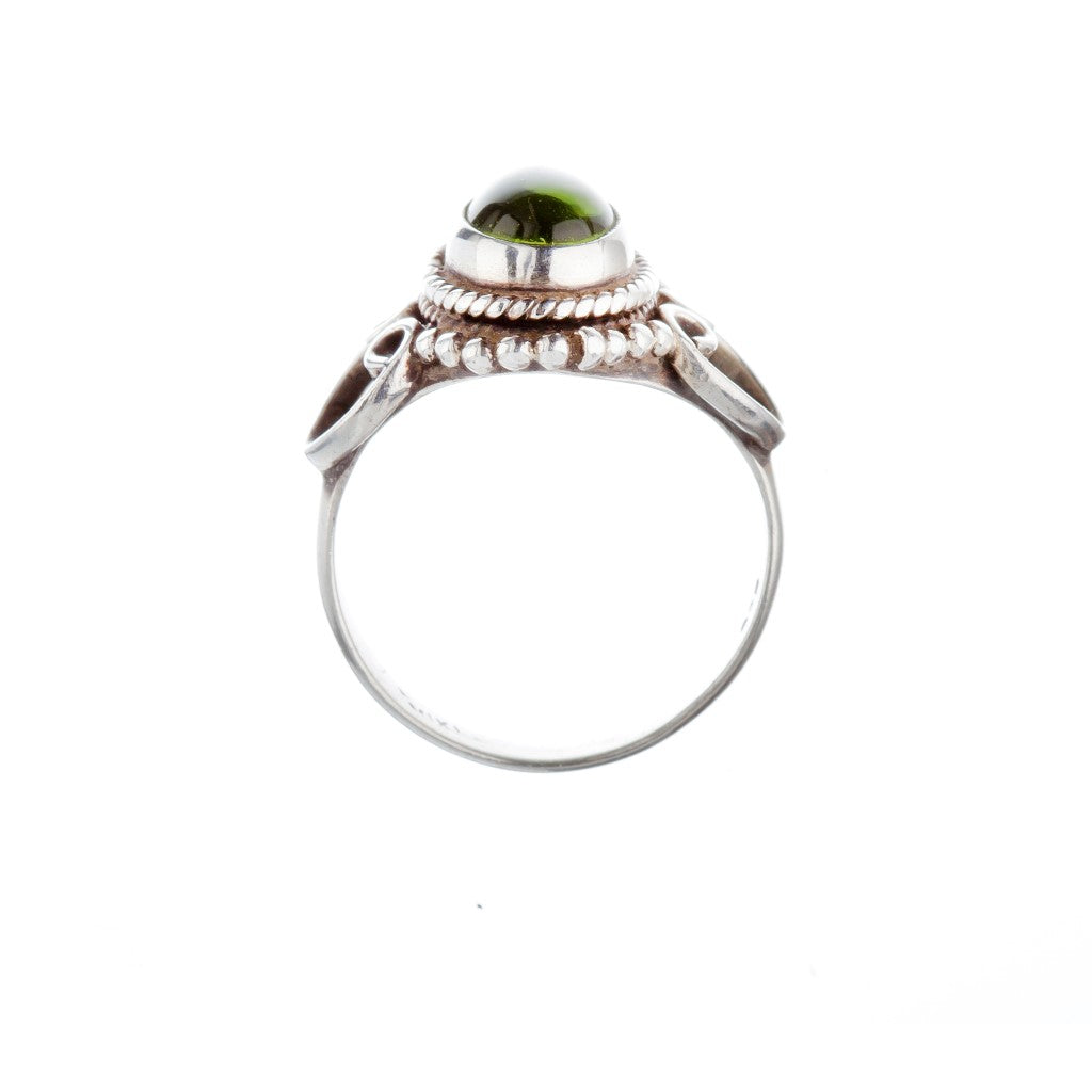 Stone Set Peridot Silver Heart Detail Ring - Brighton Silver