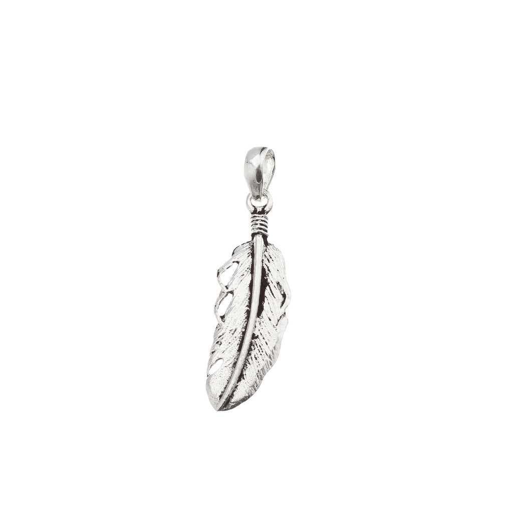 Silver Detailed Feather Pendant - Brighton Silver