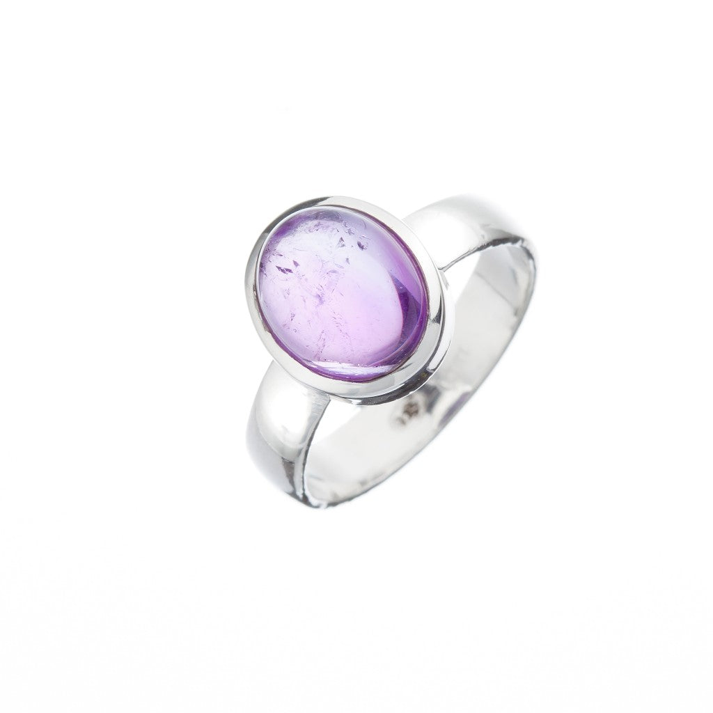 Oval Cabochon Stone Set Amethyst Silver Ring - Brighton Silver