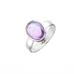 Oval Cabochon Stone Set Amethyst Silver Ring - Brighton Silver