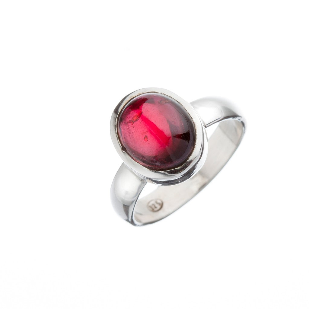 Oval Cabochon Stone Set Garnet Silver Ring - Brighton Silver