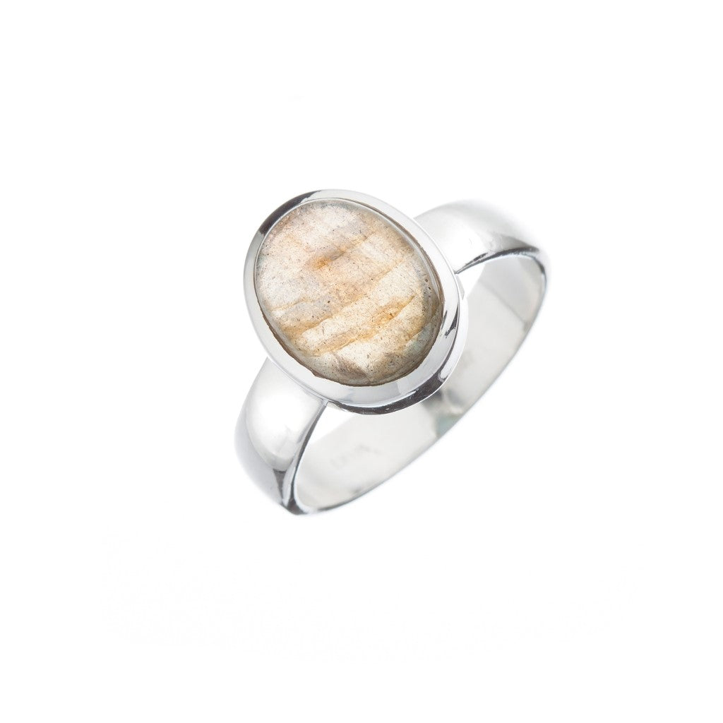 Oval Cabochon Stone Set Labradorite Silver Ring - Brighton Silver