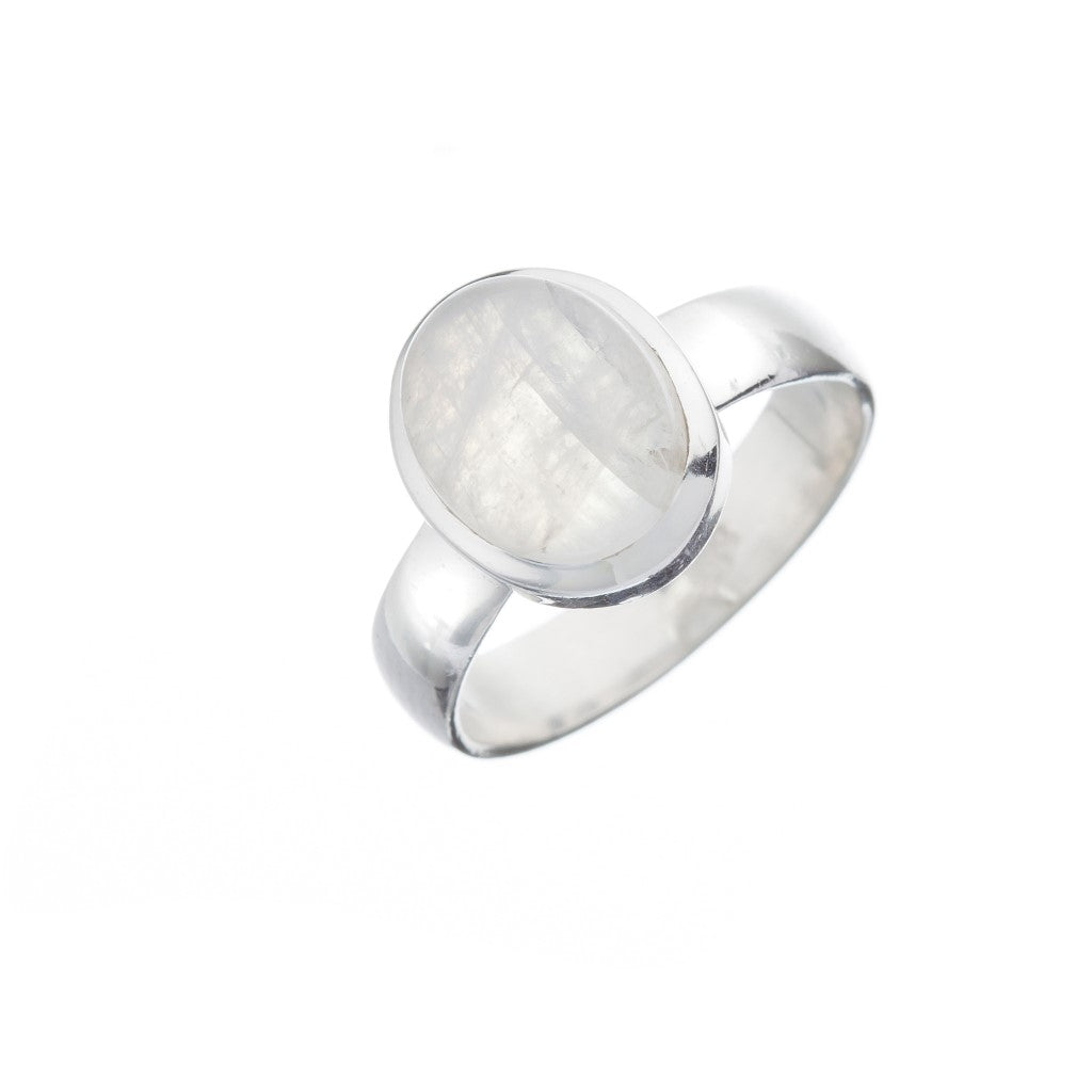 Oval Cabochon Stone Set Moonstone Silver Ring - Brighton Silver
