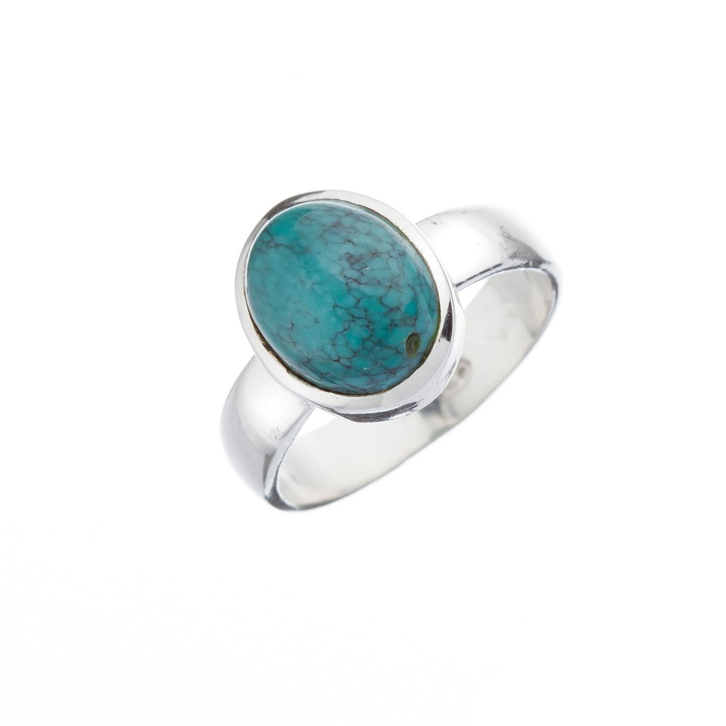 Oval Cabochon Stone Set Turquoise Silver Ring - Brighton Silver