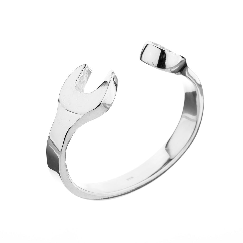 Solid Silver Spanner Bangle - Heavy - Brighton Silver