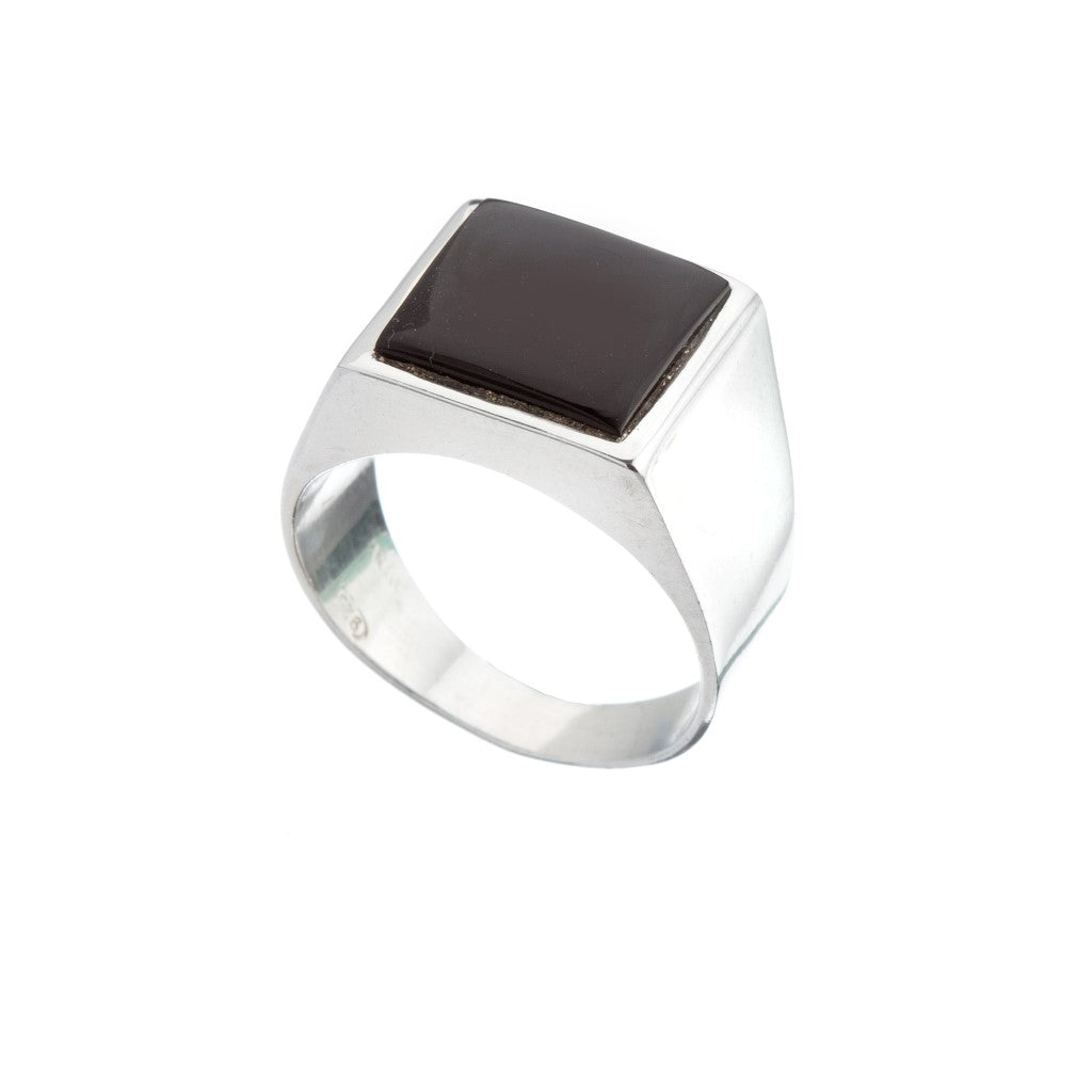 【VASEUL】Byzantine Square Onyx Ring Men's Ring Silver 925 Black Onyx Byzantine Deco Geometric