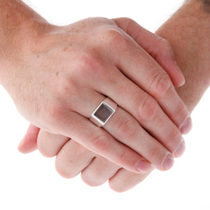 Square Stone Set Labradorite Silver Signet Ring On Hand - Brighton Silver