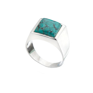 Square Stone Set Turquoise Silver Signet Ring - Brighton Silver
