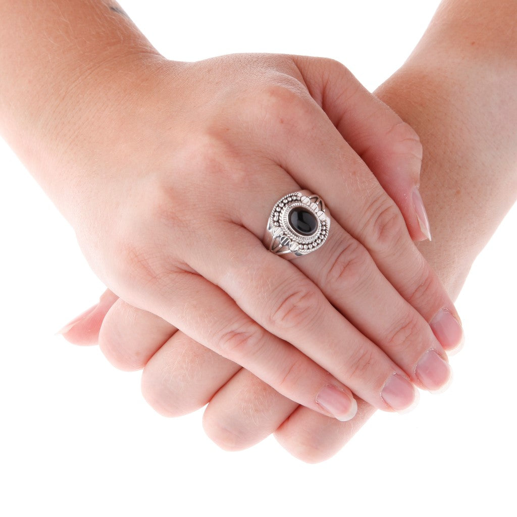 Stone Set Garnet Silver Beaded Berries Ring - Brighton Silver